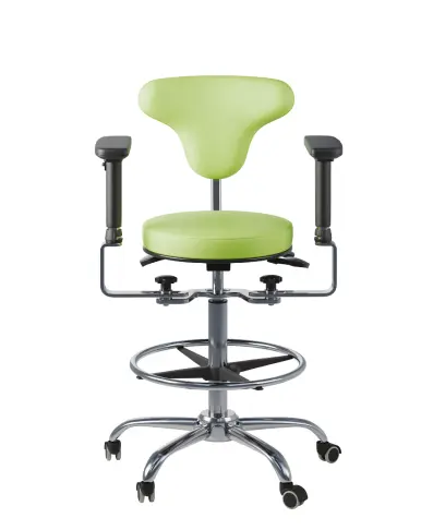 ERGODENS 01 židle lékařská, područky, kříž chrom, opěrný kruh na nohy, ekologická kůže pistáciová